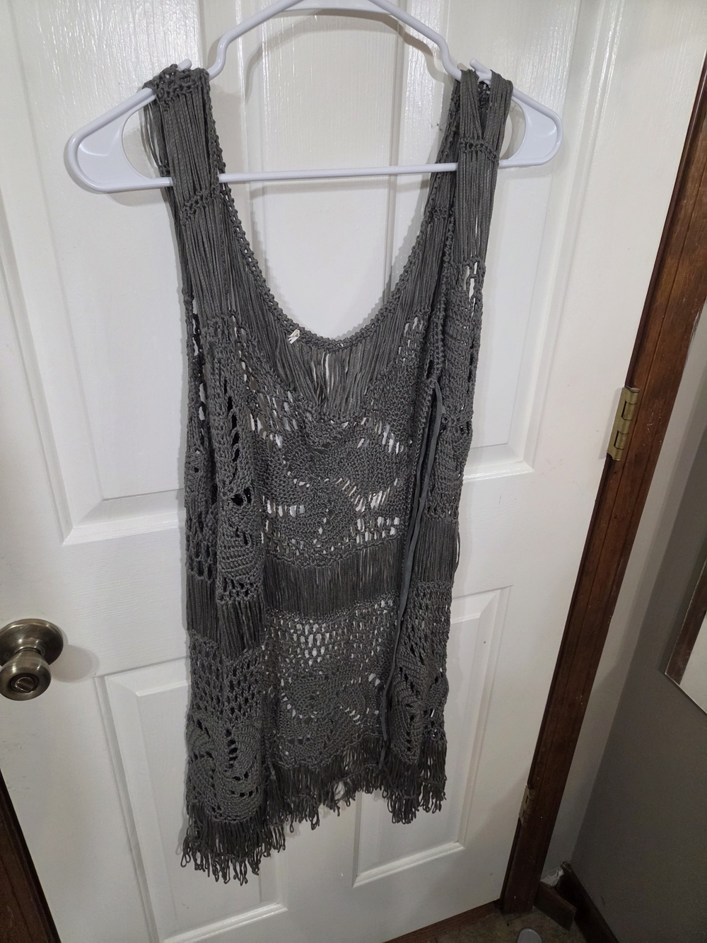 Gray Crochet Fringe Vest - Women's Lightweight Layering